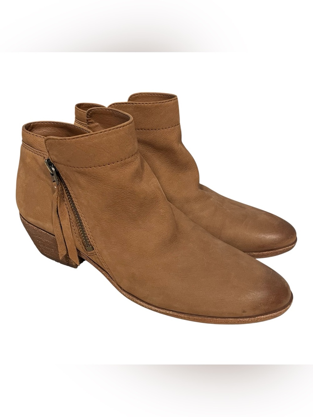 Sam Edelman Packer Brown Tan Suede Sz 8 Western Ankle Boot Tassel Double Zip